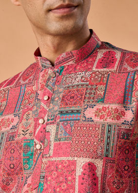 Manyavar Men Resplendent Coral Short Kurta