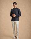Manyavar Men Blue Spandex Printed Short Kurta