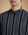 Manyavar Men Blue Spandex Printed Short Kurta
