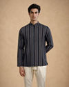 Manyavar Men Blue Spandex Printed Short Kurta