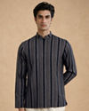 Manyavar Men Blue Spandex Printed Short Kurta
