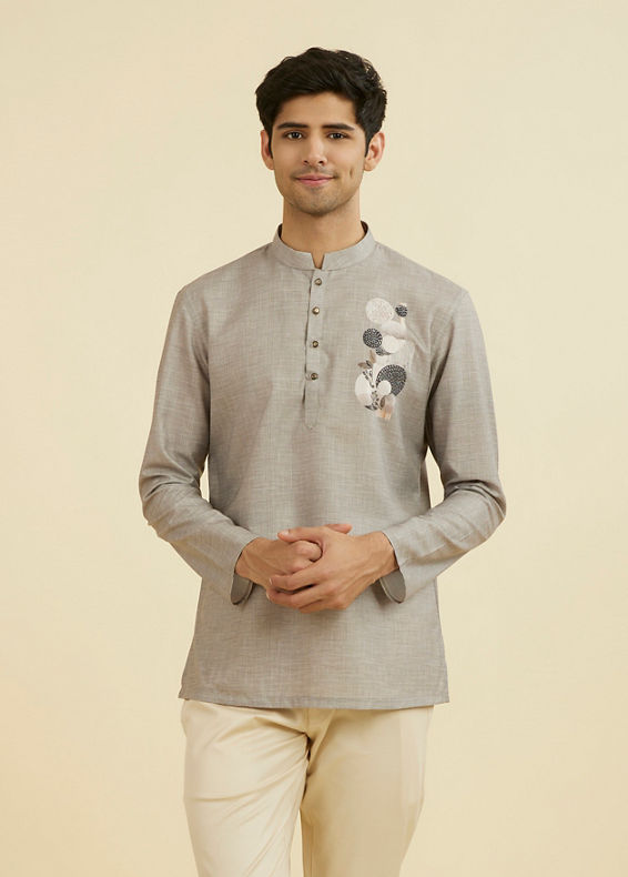 Manyavar Men Elegant Dark Grey Short Kurta