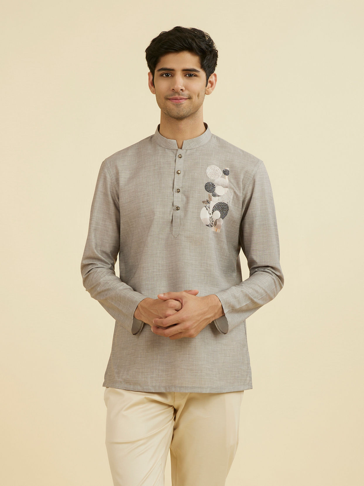 Manyavar Men Elegant Dark Grey Short Kurta