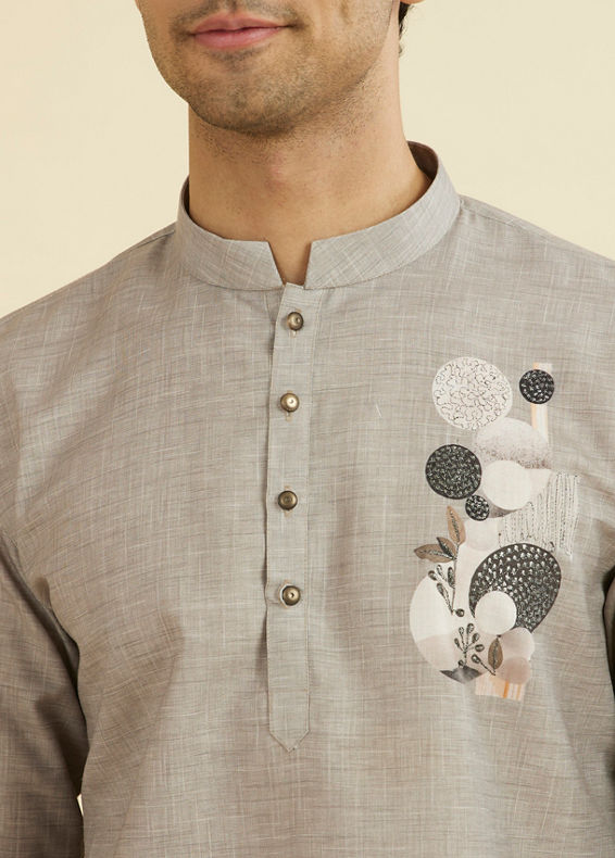 Manyavar Men Elegant Dark Grey Short Kurta