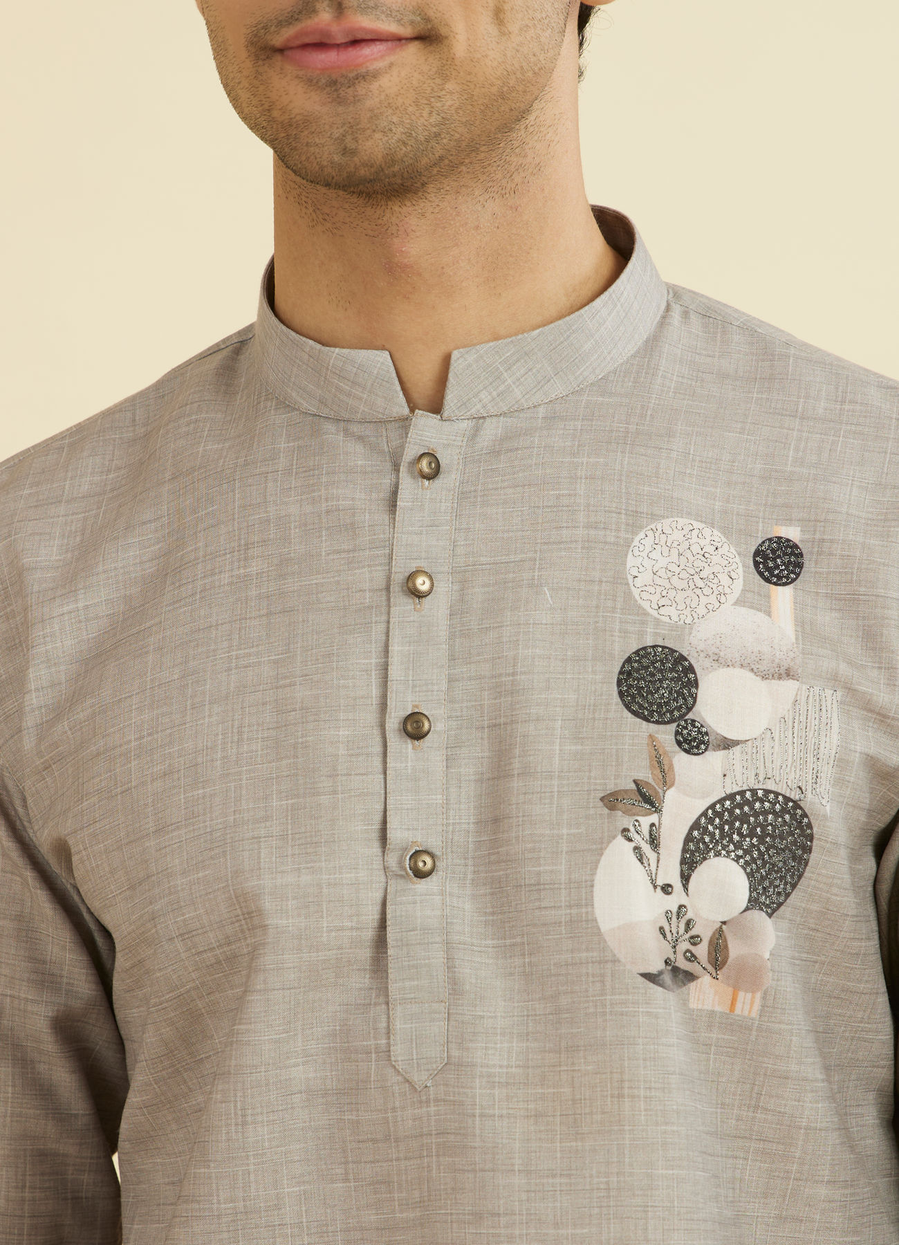 Manyavar Men Elegant Dark Grey Short Kurta