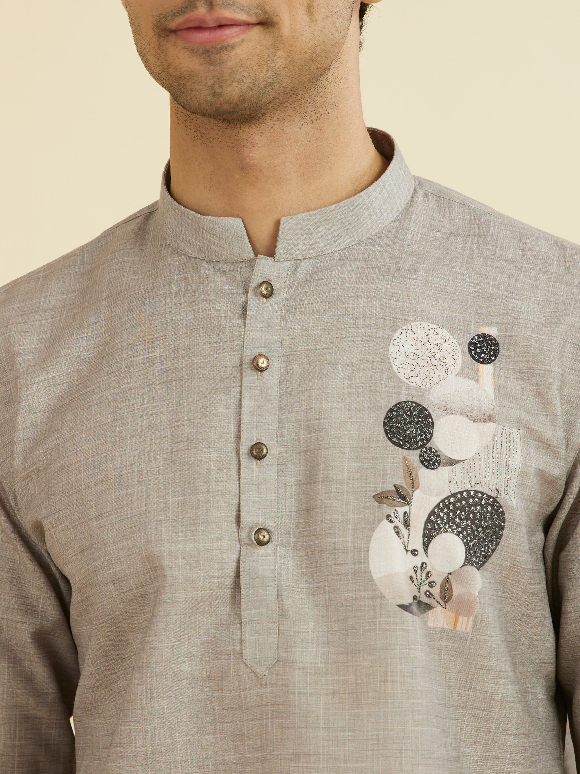 Manyavar Men Elegant Dark Grey Short Kurta