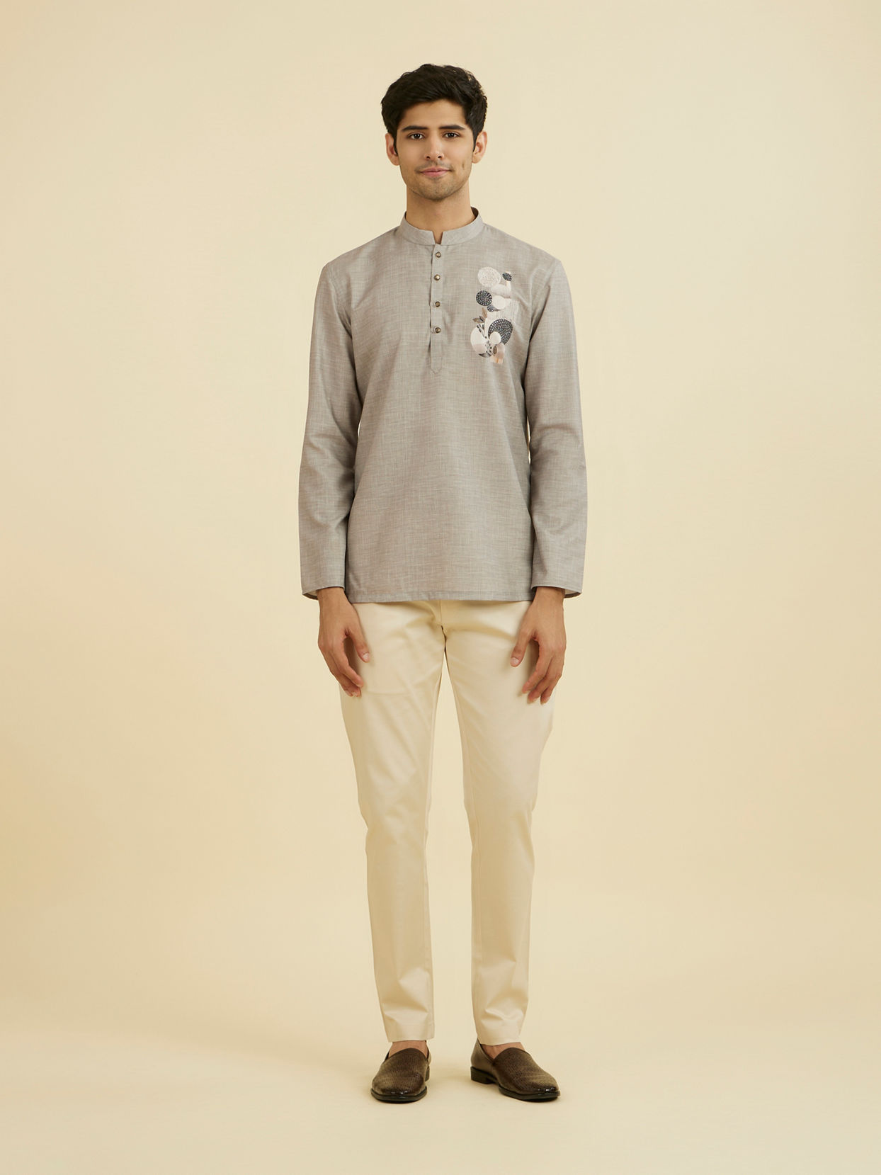 Manyavar Men Elegant Dark Grey Short Kurta