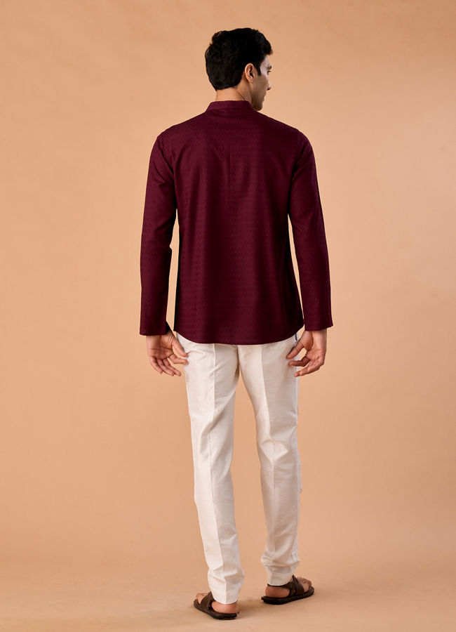 Manyavar Men Elegant Wine Short Kurta
