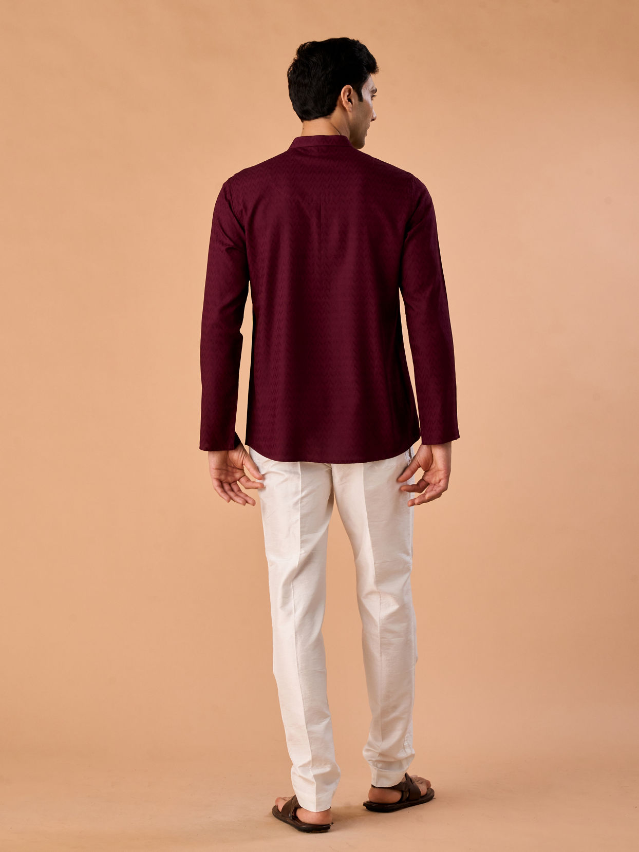 Manyavar Men Elegant Wine Short Kurta