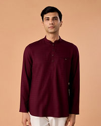 Manyavar Men Elegant Wine Short Kurta