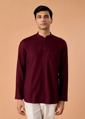 Manyavar Men Elegant Wine Short Kurta
