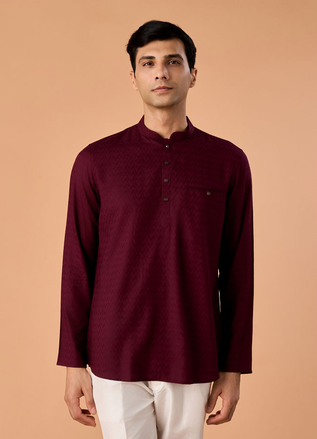 Manyavar Men Elegant Wine Short Kurta