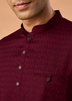 Manyavar Men Elegant Wine Short Kurta
