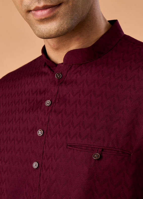 Manyavar Men Elegant Wine Short Kurta