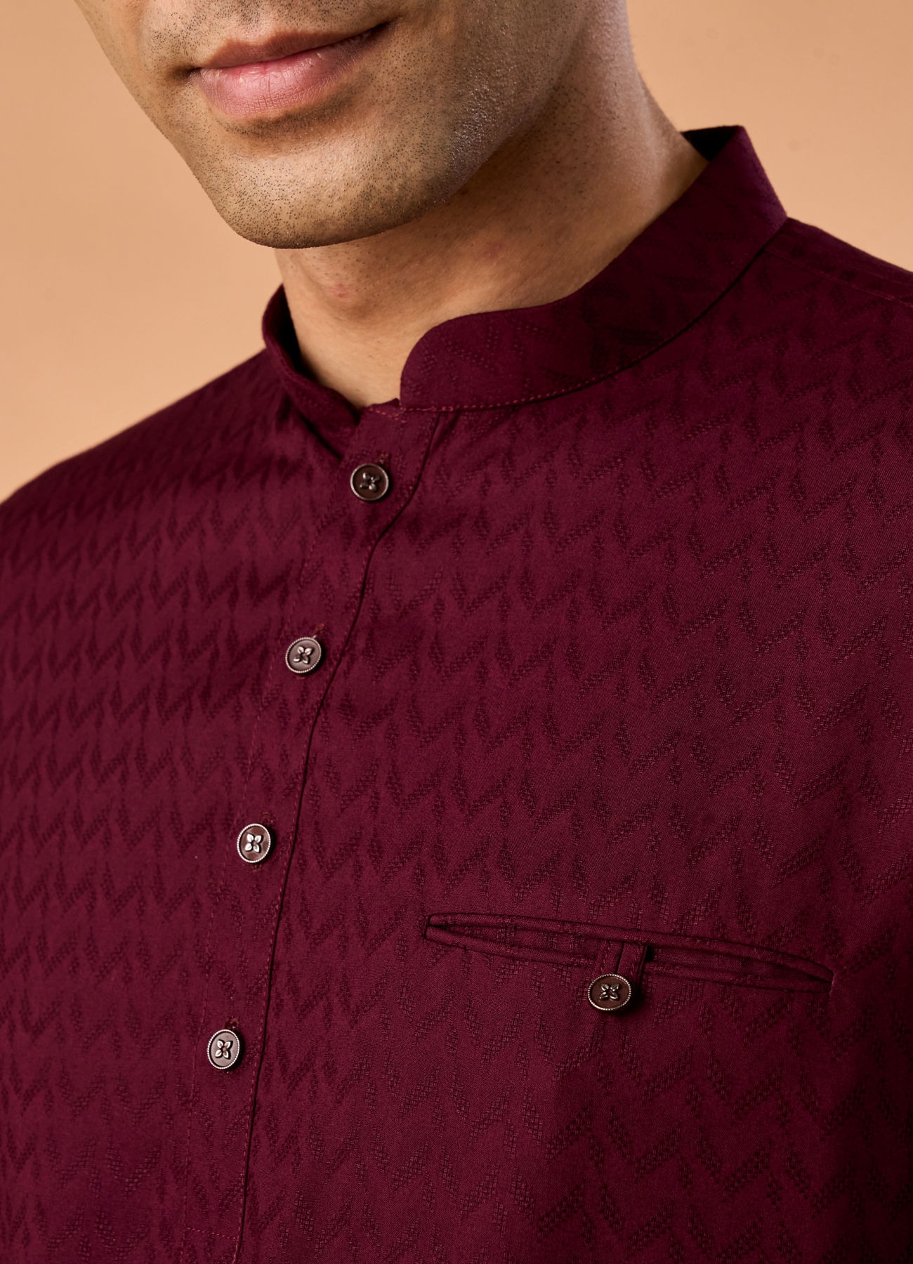 Manyavar Men Elegant Wine Short Kurta
