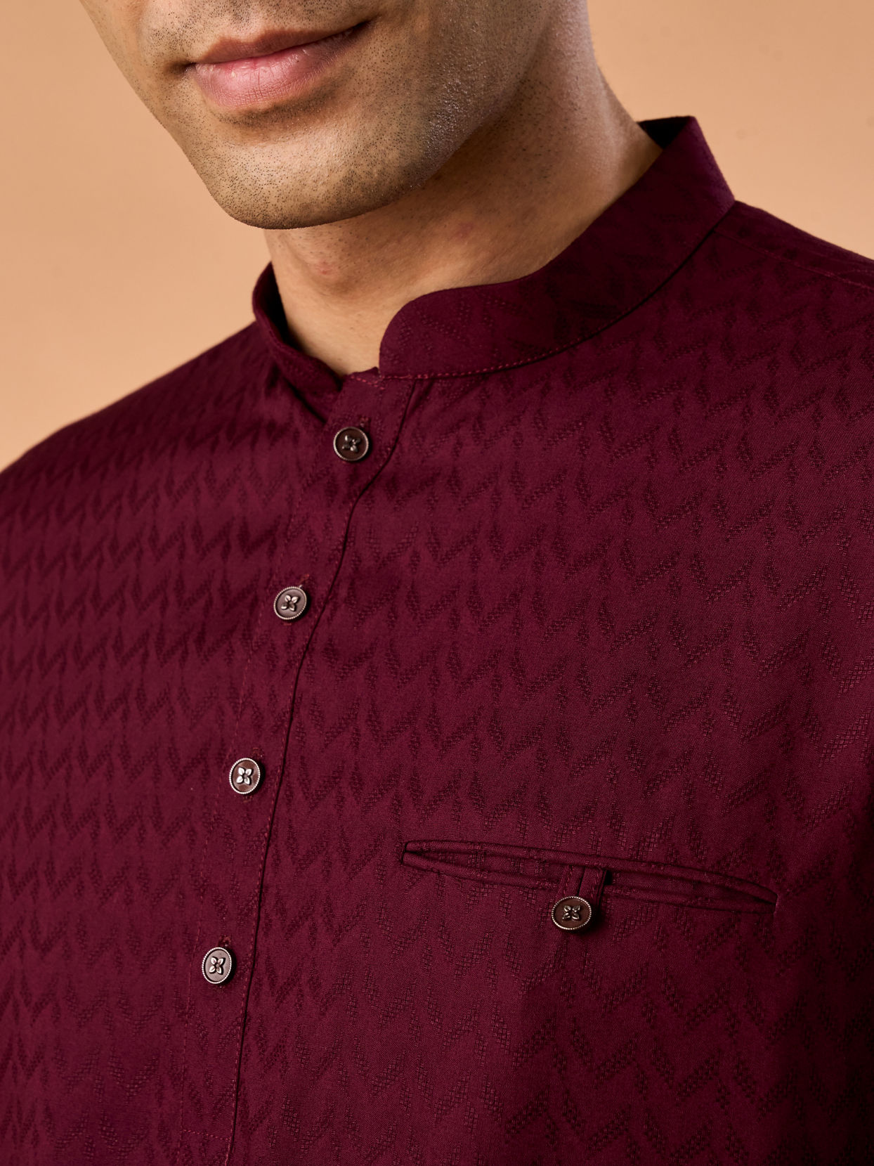 Manyavar Men Elegant Wine Short Kurta