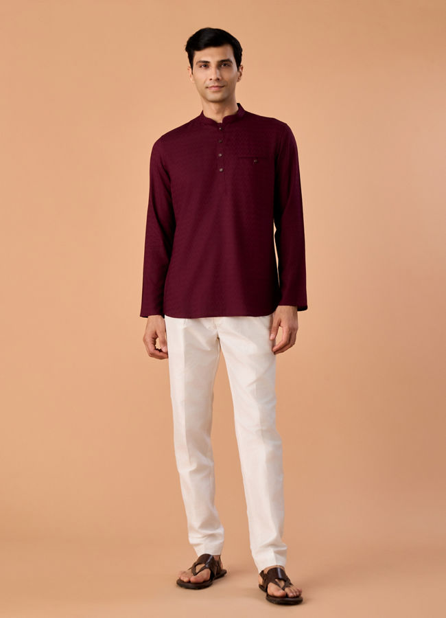 Manyavar Men Elegant Wine Short Kurta