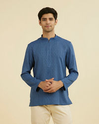Manyavar Men Vibrant Blue Short Kurta