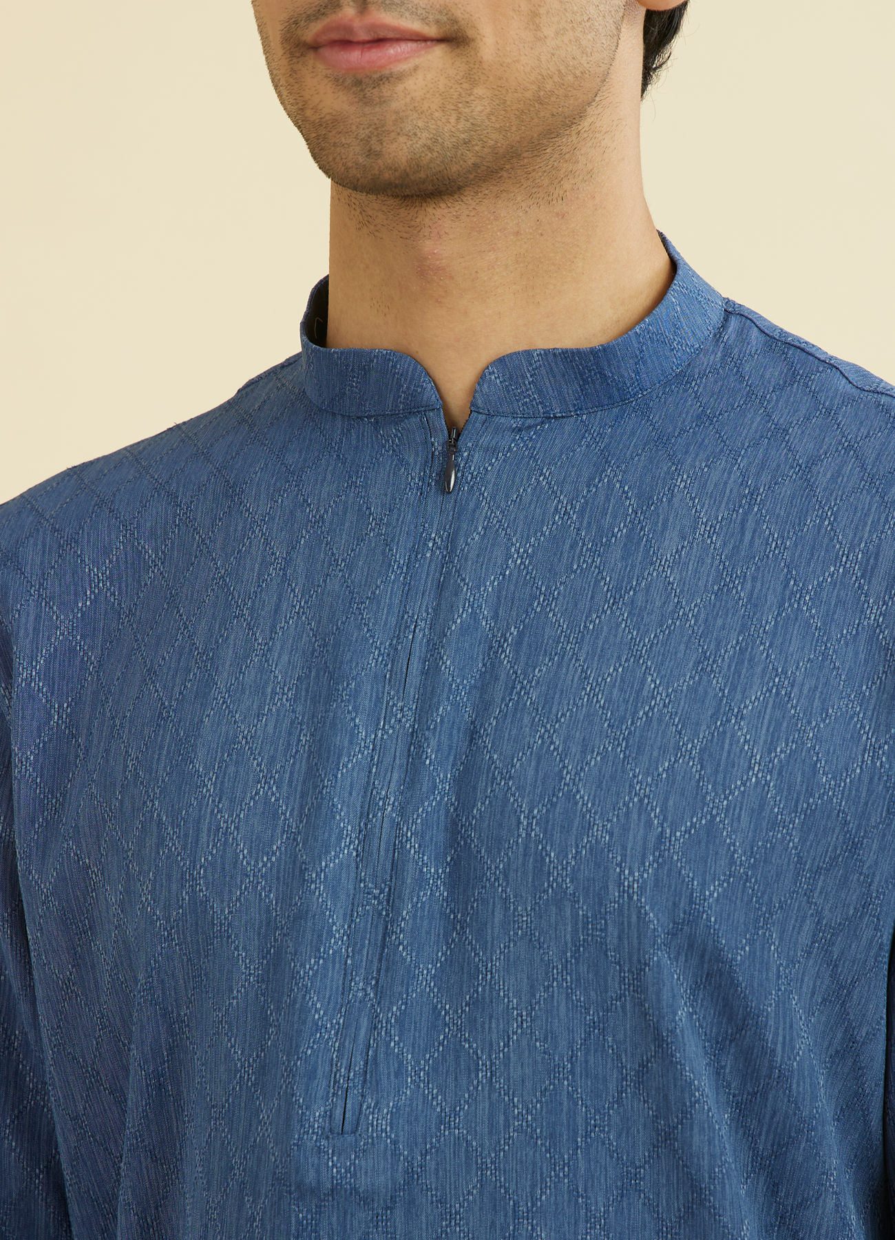 Manyavar Men Vibrant Blue Short Kurta