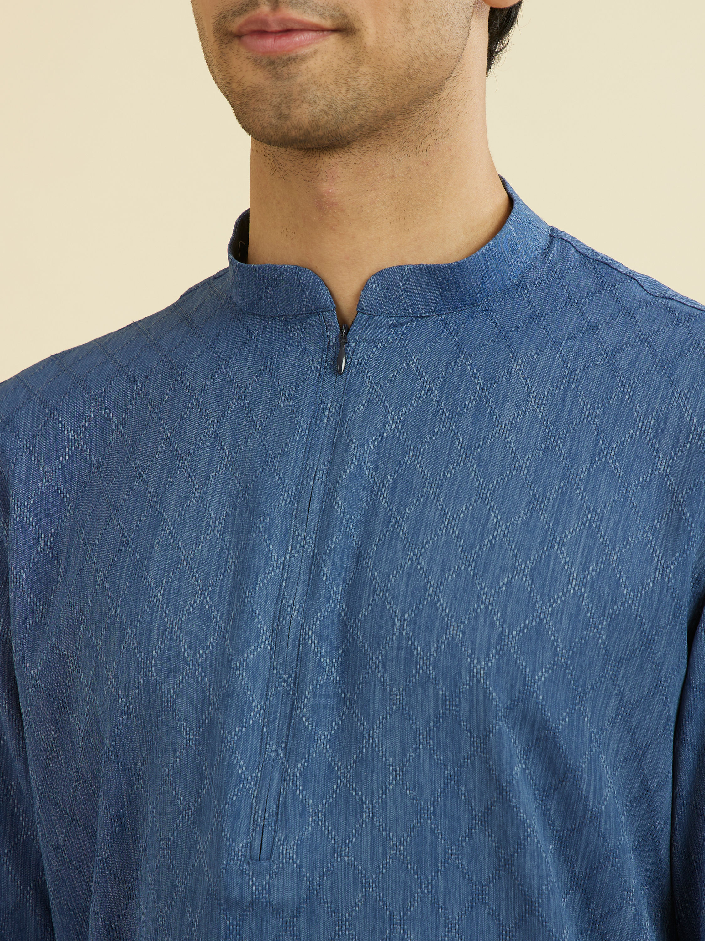Manyavar Men Vibrant Blue Short Kurta