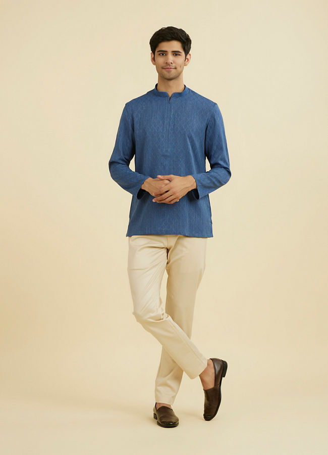 Manyavar Men Vibrant Blue Short Kurta