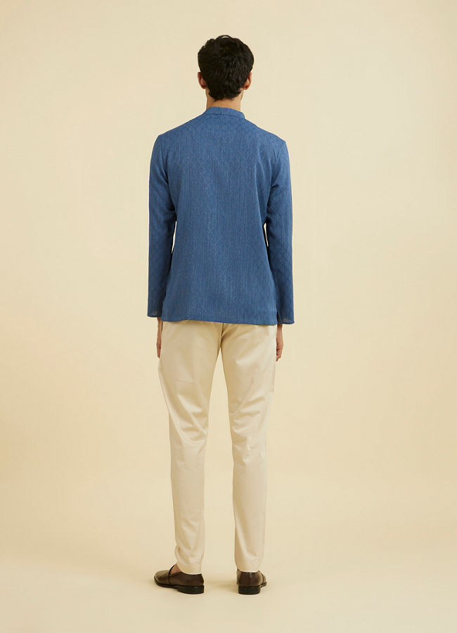 Manyavar Men Vibrant Blue Short Kurta