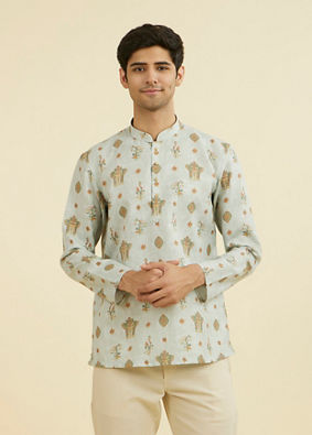 Manyavar Men Light Mid Green Short Kurta