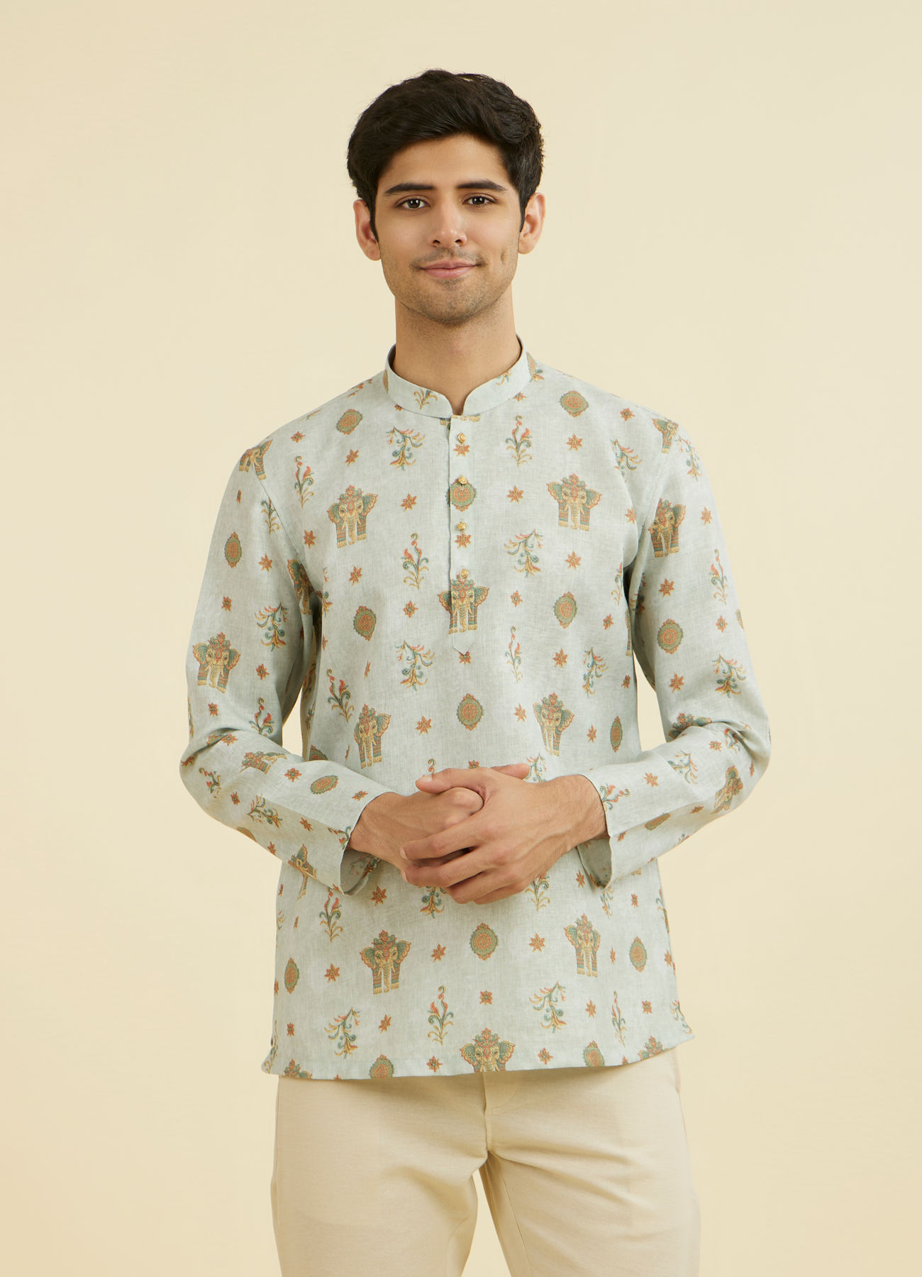 Manyavar Men Light Mid Green Short Kurta