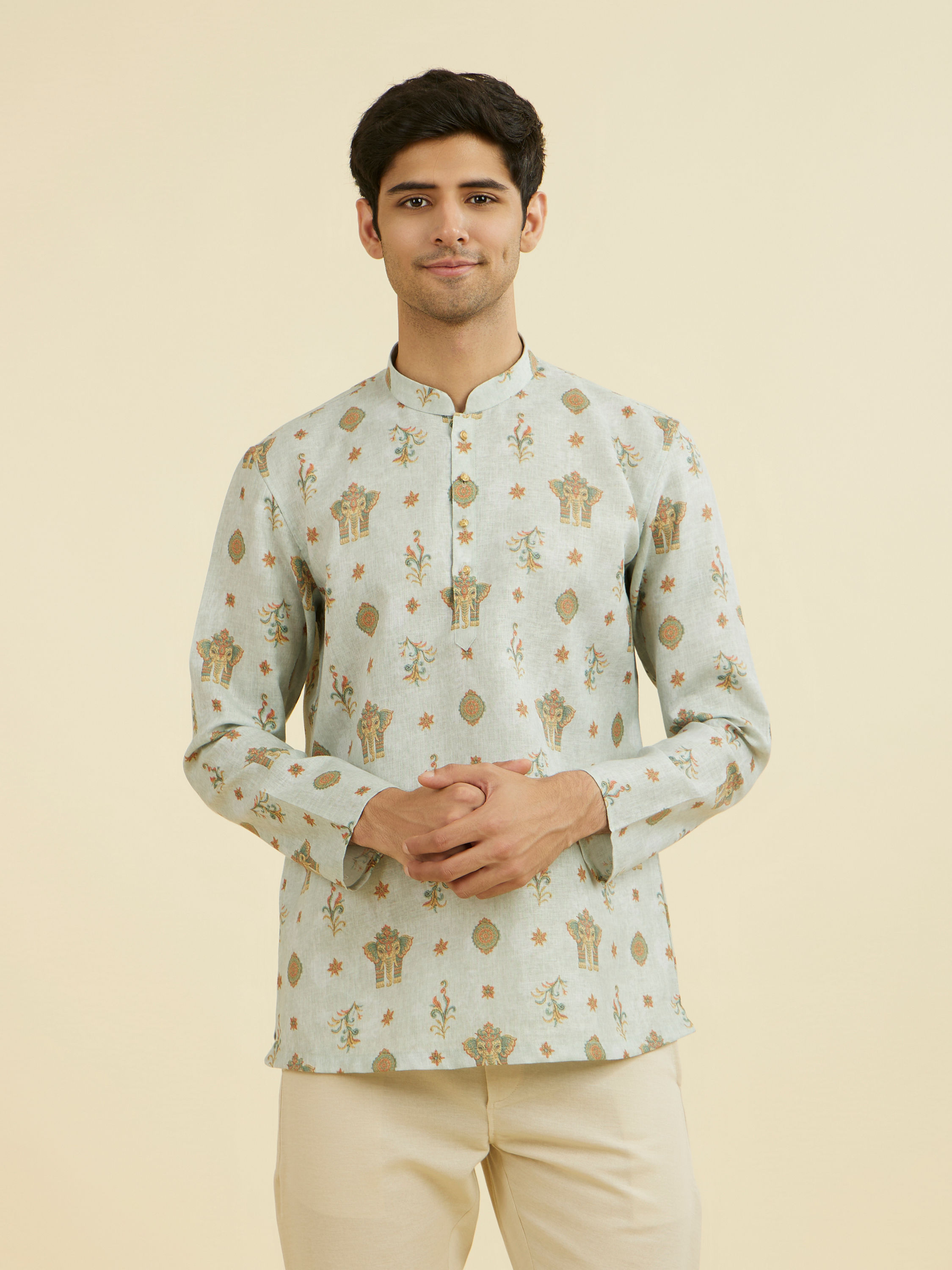 Manyavar Men Light Mid Green Short Kurta