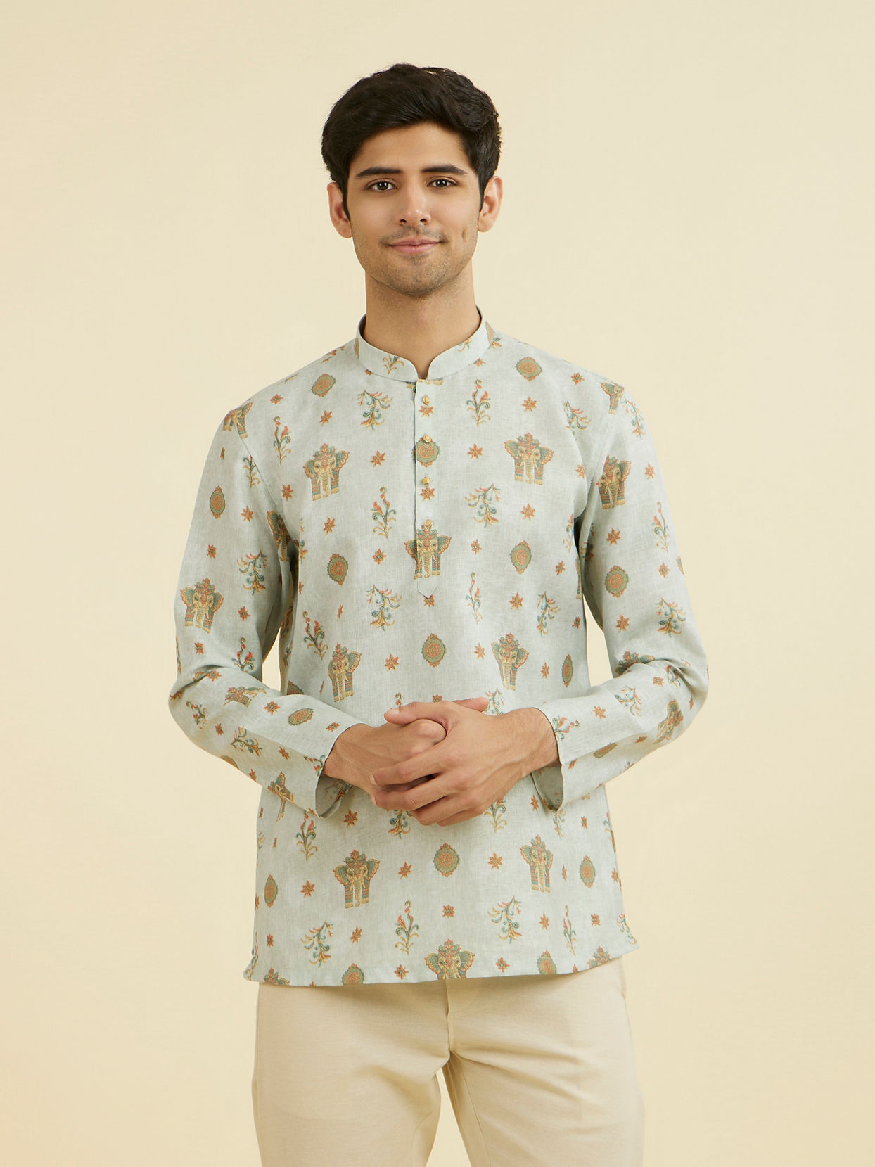 Manyavar Men Light Mid Green Short Kurta