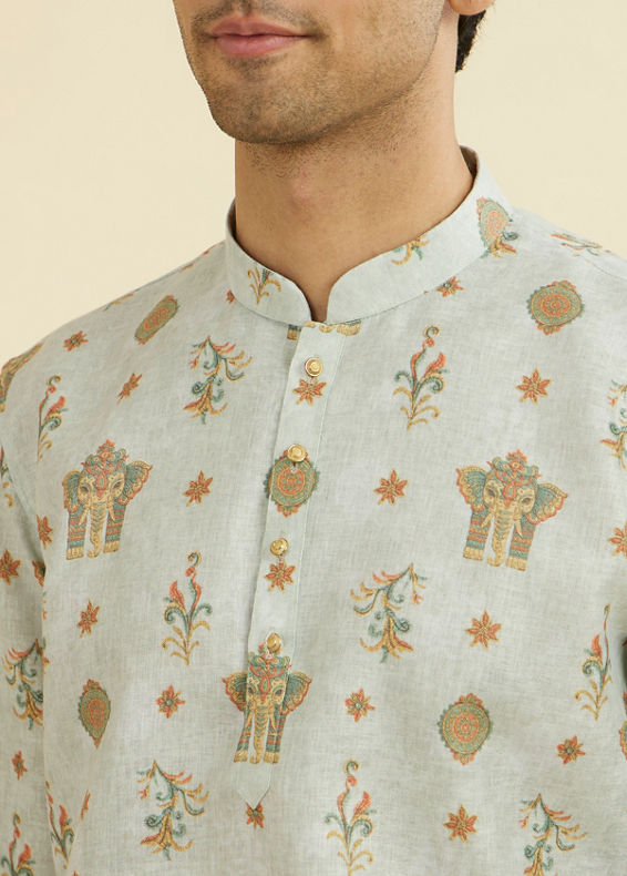 Manyavar Men Light Mid Green Short Kurta