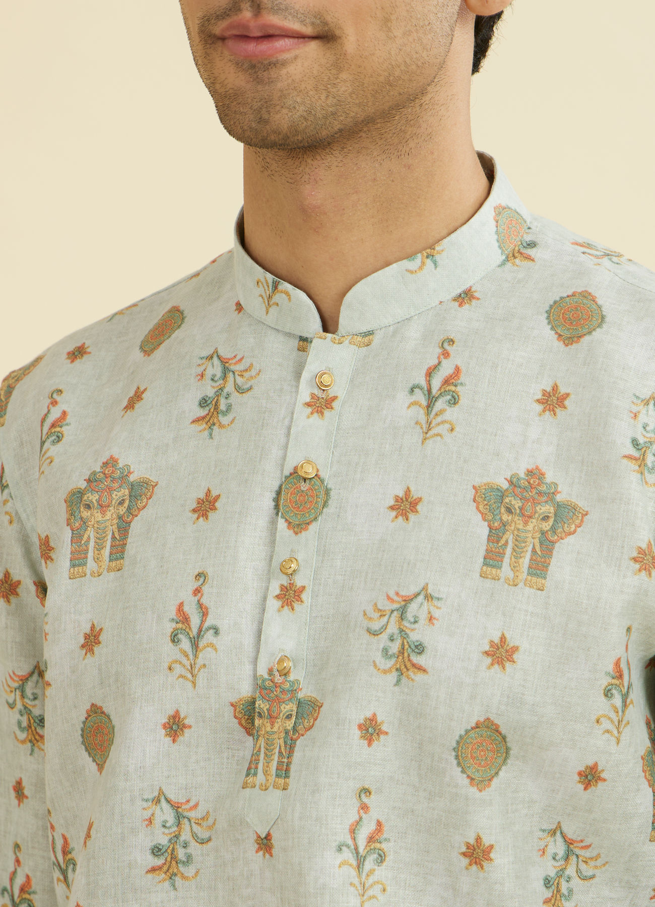 Manyavar Men Light Mid Green Short Kurta