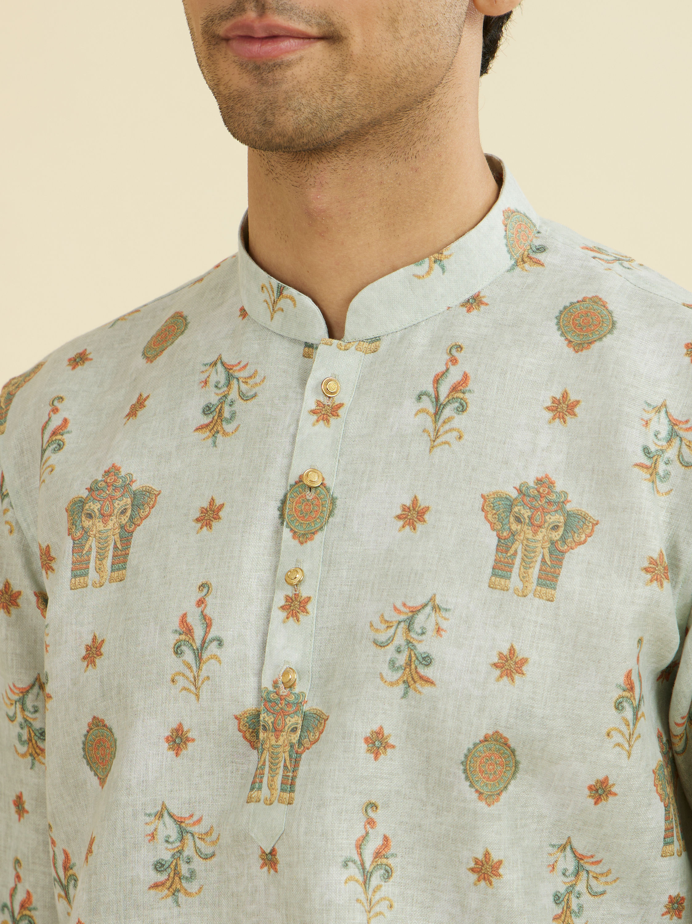 Manyavar Men Light Mid Green Short Kurta