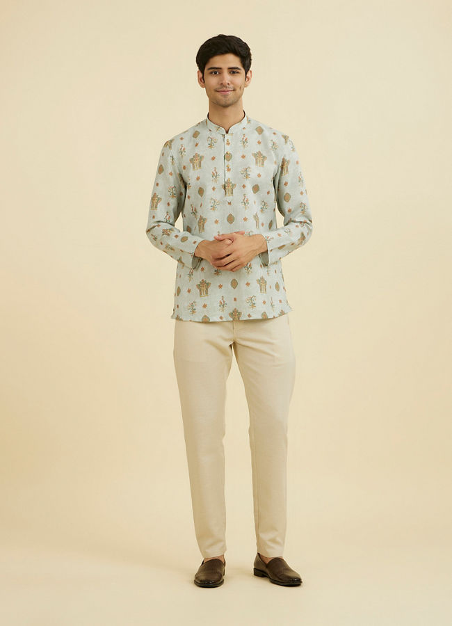Manyavar Men Light Mid Green Short Kurta