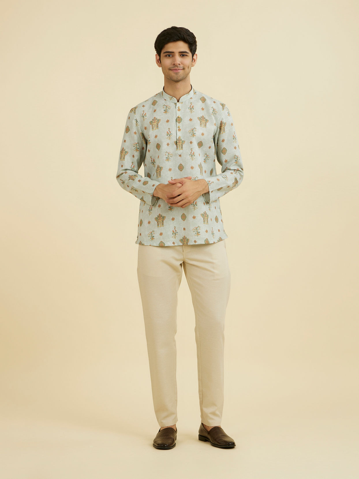 Manyavar Men Light Mid Green Short Kurta