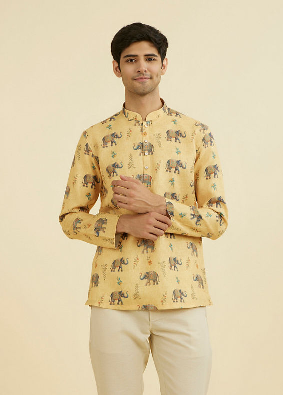 Manyavar Men Vibrant Yellow Short Kurta
