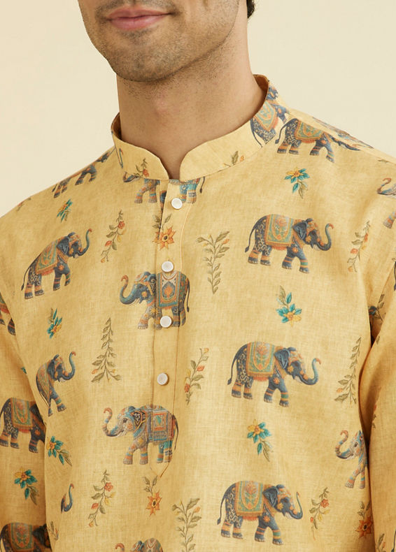 Manyavar Men Vibrant Yellow Short Kurta