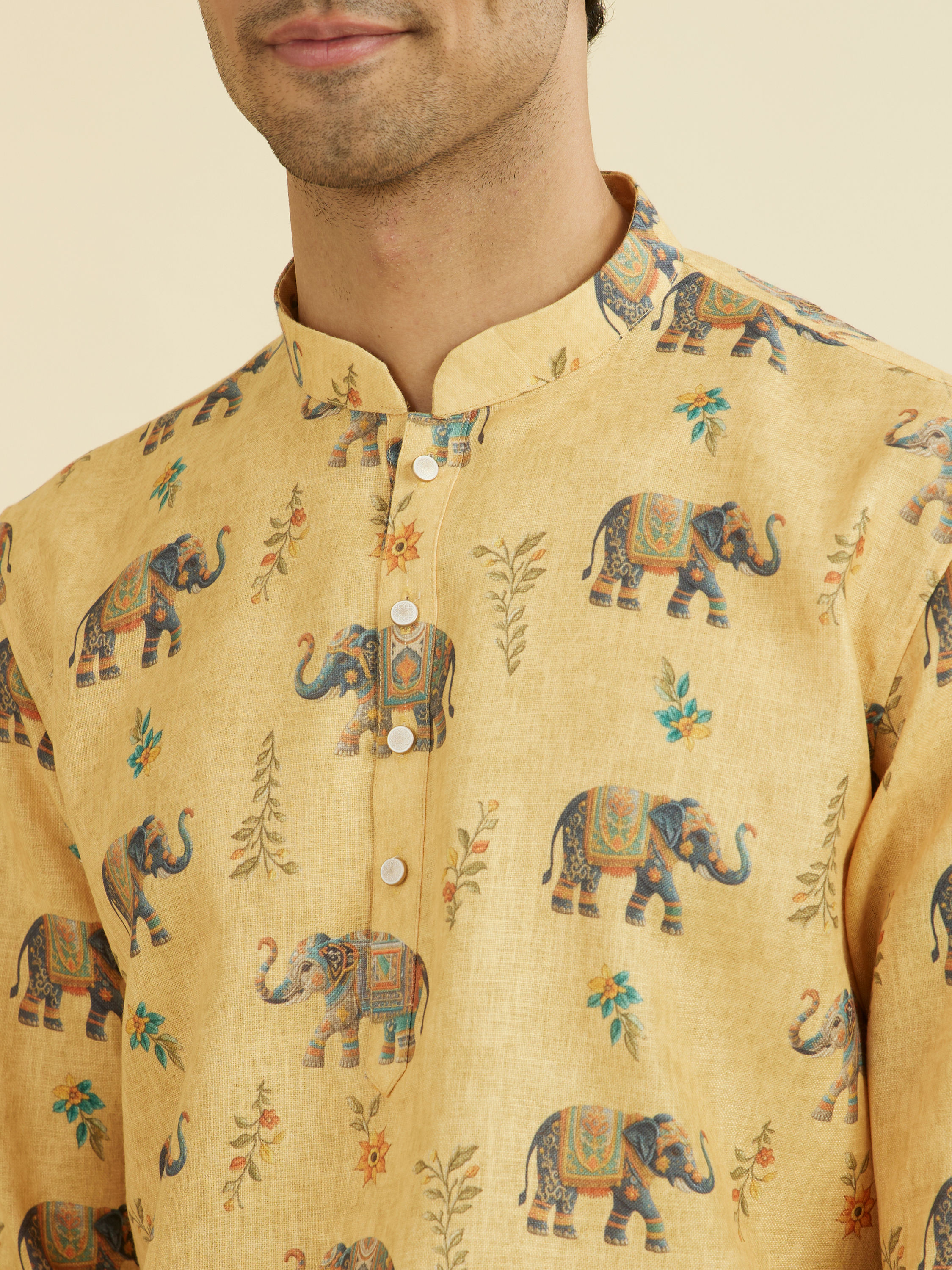 Manyavar Men Vibrant Yellow Short Kurta