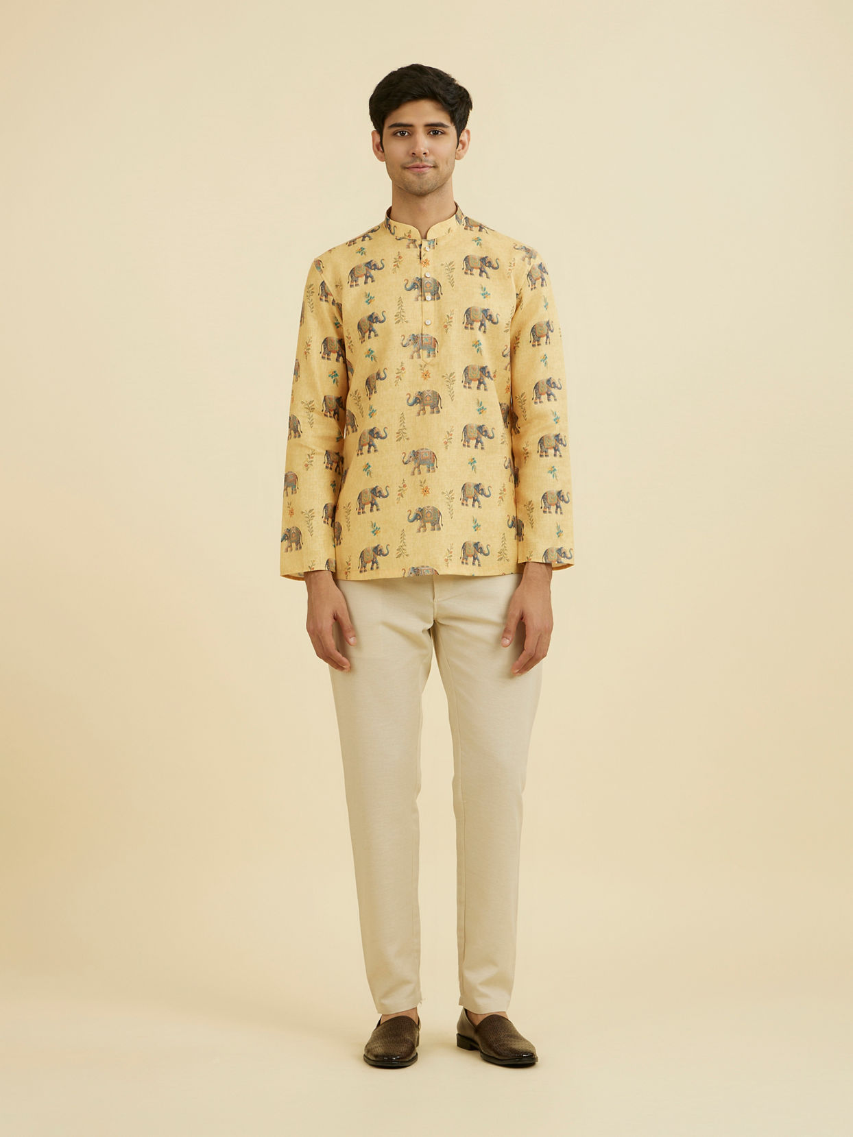 Manyavar Men Vibrant Yellow Short Kurta