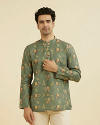 Manyavar Men Olive Green Elegance Short Kurta