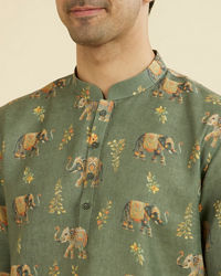 Manyavar Men Olive Green Elegance Short Kurta