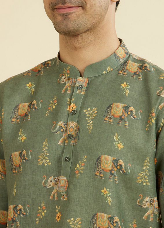 Manyavar Men Olive Green Elegance Short Kurta