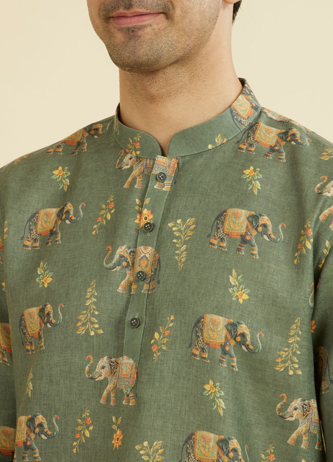 Manyavar Men Olive Green Elegance Short Kurta