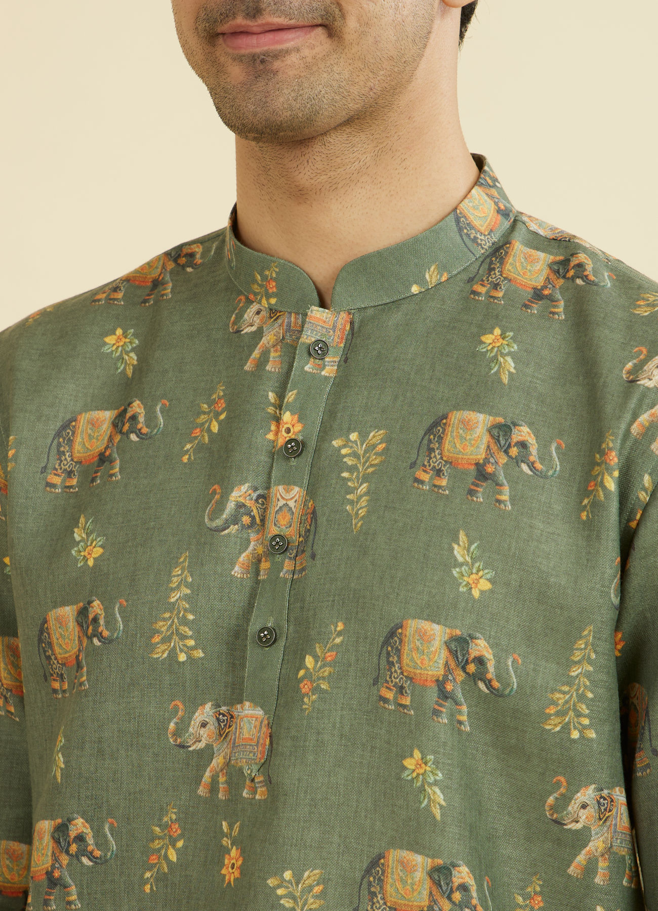 Manyavar Men Olive Green Elegance Short Kurta