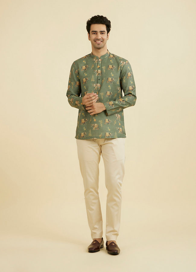 Manyavar Men Olive Green Elegance Short Kurta