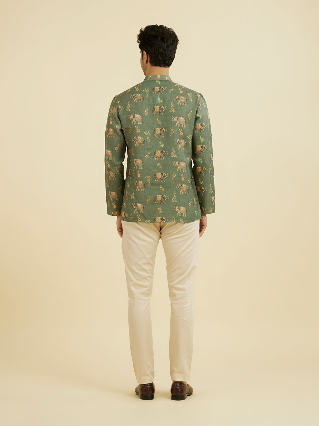 Manyavar Men Olive Green Elegance Short Kurta