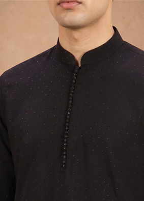 Manyavar Men Black Rayon Short Kurta