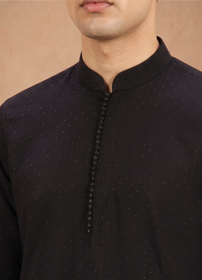 Manyavar Men Black Rayon Short Kurta