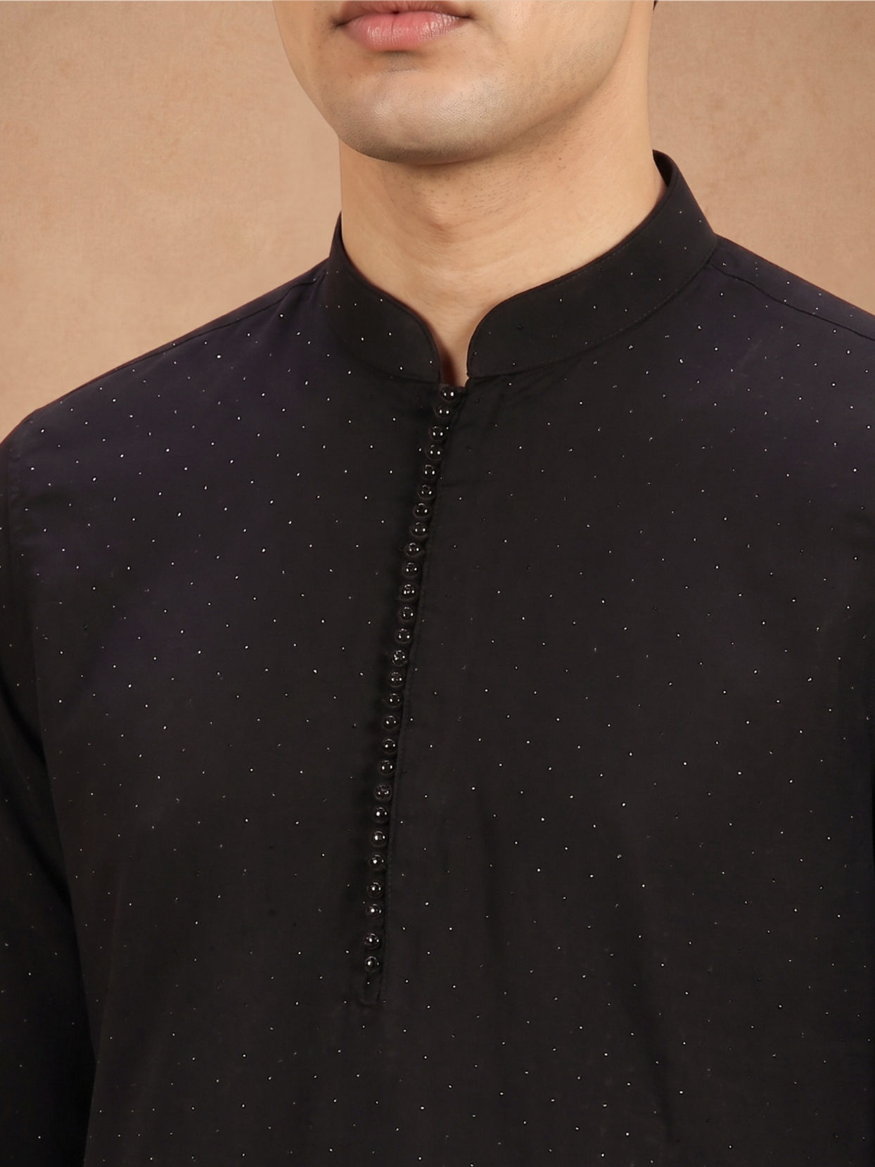 Manyavar Men Black Rayon Short Kurta