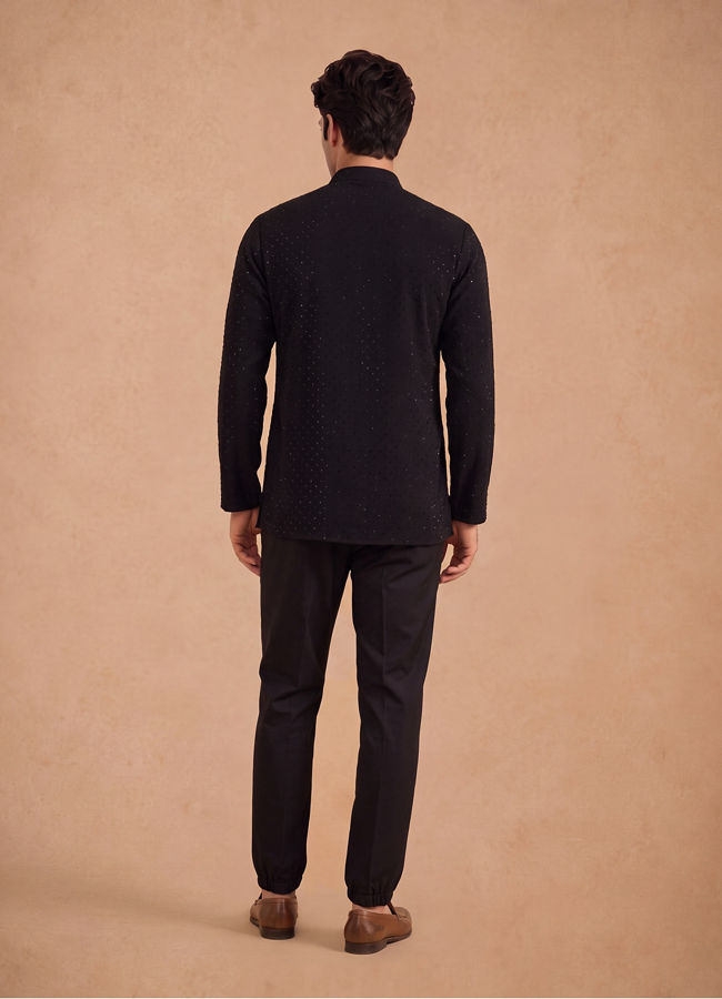 Manyavar Men Black Rayon Short Kurta
